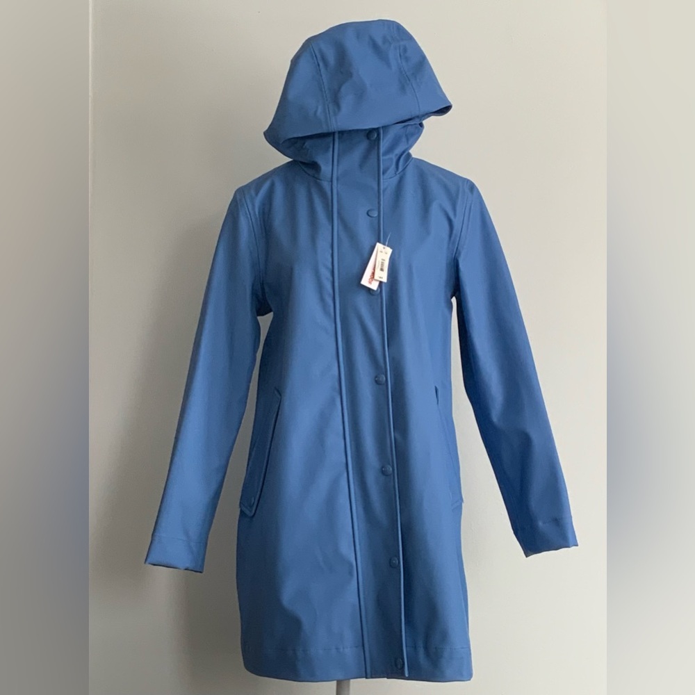 Joe Fresh Blue Hooded Waterproof Trench Coat Ladies XS